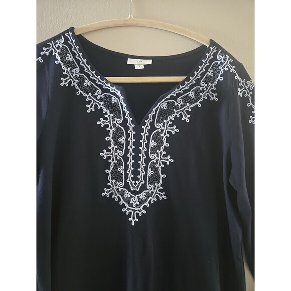 J. Jill Women's Boho Blouse Size S Blue Embroidered 3/4 Sleeve Tunic Cottagegore - Picture 2 of 9